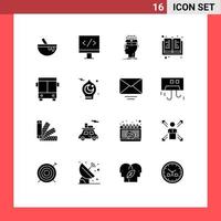 ensemble moderne de 16 glyphes et symboles solides tels que le transport automobile extraction livre scientifique éléments de conception vectoriels modifiables vecteur