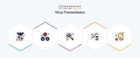 transmission de virus pack d'icônes de 25 lignes remplies, y compris covid. vaccin. dévirus. seringue. médicaments vecteur