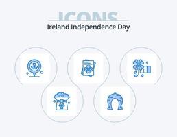 pack d'icônes bleues du jour de l'indépendance de l'irlande 5 conception d'icônes. anémone. monde. chance. passeport. épingler vecteur
