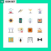 16 icônes créatives signes et symboles modernes du courrier coeur crayon jour jus pack modifiable d'éléments de conception de vecteur créatif