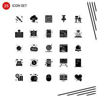 interface mobile glyphe solide ensemble de 25 pictogrammes d'éléments de conception vectoriels modifiables d'éducation de marqueur oculaire de travail de bureau vecteur