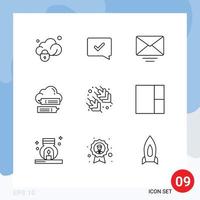 pack de 9 signes et symboles de contours modernes pour les supports d'impression Web tels que les messages de supermarché nuage de lettres éléments de conception vectoriels modifiables sécurisés vecteur