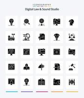 loi numérique créative et studio de son pack d'icônes noir solide 25 glyphes tels que catch. emprunt d'idées. propriétaire. loi. droits d'auteur vecteur