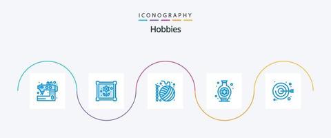 pack d'icônes passe-temps bleu 5 comprenant la broderie. passe-temps. Balle. loisirs. tricoter vecteur