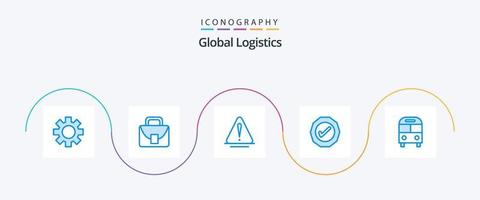 pack d'icônes bleu logistique globale 5, y compris le bus. cocher. alerte. Succès. la logistique vecteur