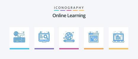 pack d'icônes bleues d'apprentissage en ligne 5, y compris en ligne. la toile. écran. en ligne. connaissances. conception d'icônes créatives vecteur