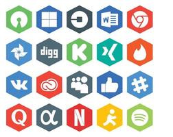 pack de 20 icônes de médias sociaux, y compris comme adobe digg cc vk vecteur