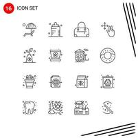 symboles d'icônes universels groupe de 16 contours modernes d'investissement budget fitness tenir doigt éléments de conception vectoriels modifiables vecteur