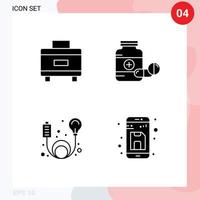 ensemble de 4 glyphes solides vectoriels sur la grille pour les médicaments de médecine de câble de vacances énergie éléments de conception vectoriels modifiables vecteur