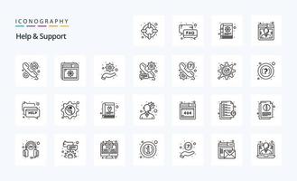 25 pack d'icônes de ligne d'aide et de support vecteur