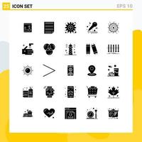 interface mobile glyphe solide ensemble de 25 pictogrammes d'incendie passe-temps rapport musique wifi éléments de conception vectoriels modifiables vecteur
