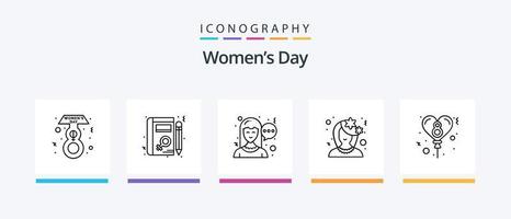 pack d'icônes de la ligne 5 de la journée des femmes, y compris l'apprentissage. profil. femmes. livre. femme. conception d'icônes créatives vecteur