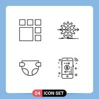 ensemble moderne de 4 pictogrammes de couleurs plates remplies d'édition d'éléments de conception vectoriels modifiables de couche de travail de mise en page de bébé vecteur