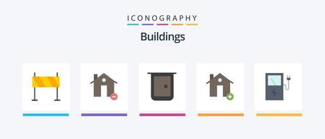 pack d'icônes plat 5 de bâtiments, y compris le domaine. ajouter. maison. porte de la maison. portail. conception d'icônes créatives vecteur