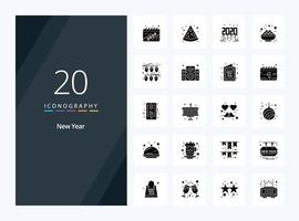 20 icône de glyphe solide du nouvel an pour la présentation vecteur