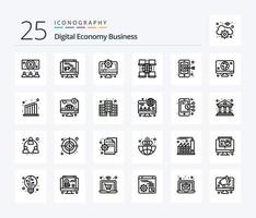 pack d'icônes de 25 lignes d'affaires de l'économie numérique, y compris l'ordinateur. téléphone intelligent. numérique. cible. Entreprise vecteur