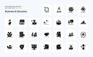 25 pack d'icônes de glyphe solide d'affaires et d'éducation vecteur