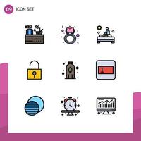 9 concept de couleur plate fillline pour les sites Web l'interface utilisateur de l'usine mobile et des applications célèbre les éléments de conception vectoriels modifiables de la thérapie déverrouillée vecteur