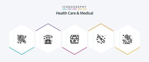 soins de santé et pack d'icônes médicales de 25 lignes, y compris la santé. outils. aide. stomatologie. dentaire vecteur