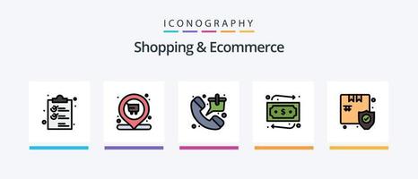 ligne de shopping et de commerce électronique remplie de 5 packs d'icônes, y compris en ligne. sac. de l'argent. autocollant. badge. conception d'icônes créatives vecteur