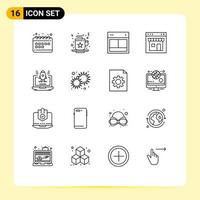 contour de l'interface mobile ensemble de 16 pictogrammes d'éléments de conception vectoriels modifiables du site Web de l'interface de conception de la boutique en ligne vecteur