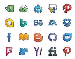 pack de 20 icônes de médias sociaux, y compris le blogueur des arts électroniques foursquare github facebook vecteur