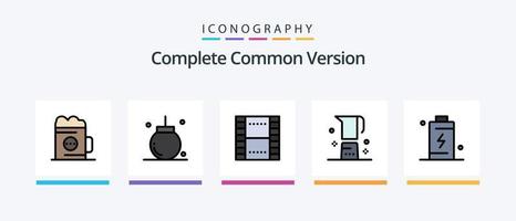 ligne de version commune complète remplie de 5 icônes, y compris le téléphone. cellule. boire. la batterie. paramètre. conception d'icônes créatives vecteur