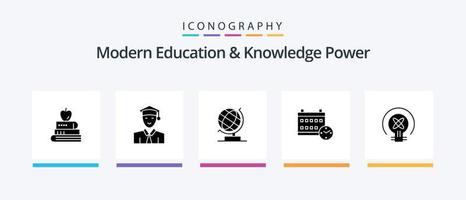 pack d'icônes glyphe 5 de l'éducation et de la connaissance modernes, y compris la lumière. éducation. monde. Date. calendrier. conception d'icônes créatives vecteur