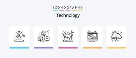 pack d'icônes de la ligne technologique 5, y compris le contrôle. émission. consommation d'énergie. la télé. l'Internet. conception d'icônes créatives vecteur