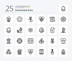 pack d'icônes environnement et eco 25 lignes comprenant le coeur. environnement. Puissance. écologie. l'été vecteur