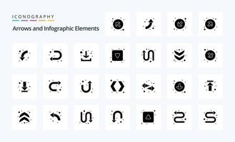 pack d'icônes de glyphe solide à 25 flèches vecteur