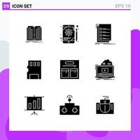 9 concept de glyphe solide pour les sites Web mobiles et les applications sac carte mémoire vérifier la mémoire pour faire des éléments de conception vectoriels modifiables vecteur