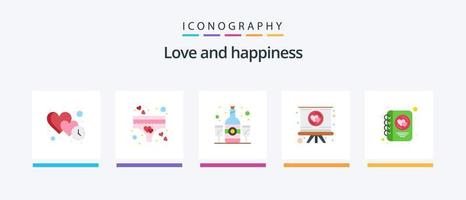 love flat 5 pack d'icônes comprenant un journal. présentation. romance. l'amour. boire. conception d'icônes créatives vecteur