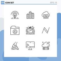 ensemble moderne de 9 contours et symboles tels que des éléments de conception vectoriels modifiables de connexion audio de bureau de nuage de réseau vecteur