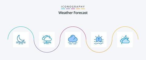 pack d'icônes bleu météo 5, y compris la lune. nuage. chaleureux. Soleil. mer vecteur