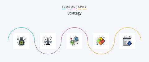 ligne de stratégie remplie de pack d'icônes plat 5 comprenant. Les paramètres. options. équipement. travail en équipe vecteur