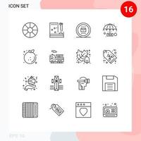 aperçu de l'interface mobile ensemble de 16 pictogrammes d'enveloppe de plan d'agrumes éléments de conception vectoriels modifiables vecteur