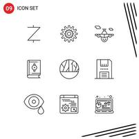 aperçu de l'interface mobile ensemble de 9 pictogrammes d'éléments de conception vectoriels modifiables du plan mondial du système islamique du coran vecteur