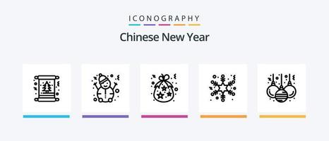 pack d'icônes ligne 5 du nouvel an chinois, y compris la devise. chinois. vacances. en espèces. fleur. conception d'icônes créatives vecteur