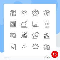 ensemble moderne de 16 contours pictogramme d'esprit alerte réalisation pensée créative cerveau éléments de conception vectoriels modifiables vecteur