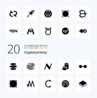 20 pack d'icônes de glyphes solides de crypto-monnaie comme la blockchain de crypto-monnaie vecteur