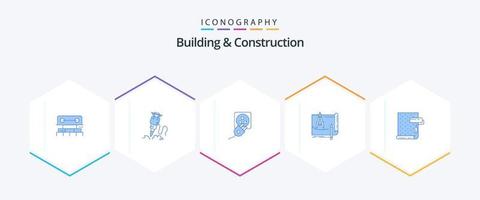 bâtiment et construction 25 pack d'icônes bleues comprenant une impression bleue. plan. réparation. charge. électrique vecteur