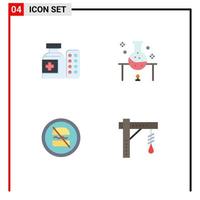 4 icône plate universelle signes symboles d'interdiction médicale hôpital science régime éléments de conception vectoriels modifiables vecteur