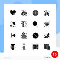 16 icônes créatives signes et symboles modernes de nettoyage organe drapeau cancer du poumon éléments de conception vectoriels modifiables vecteur