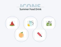 pack d'icônes plates de boisson de nourriture d'été 5 conception d'icônes. nourriture. limonades. repas. fruit. nourriture vecteur