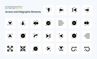 pack d'icônes de glyphe solide à 25 flèches vecteur