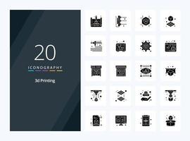 20 icône de glyphe solide d'impression 3d pour la présentation vecteur