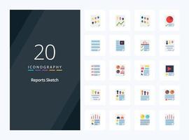 20 rapports esquissent une icône de couleur plate pour la présentation vecteur