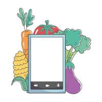 marché frais smartphone fruits et légumes alimentation saine bio vecteur