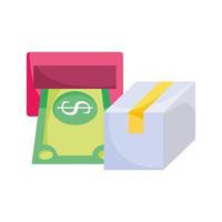 paiement en ligne, boîte de livraison de billets de banque d'argent ATM, achats sur le marché du commerce électronique, application mobile